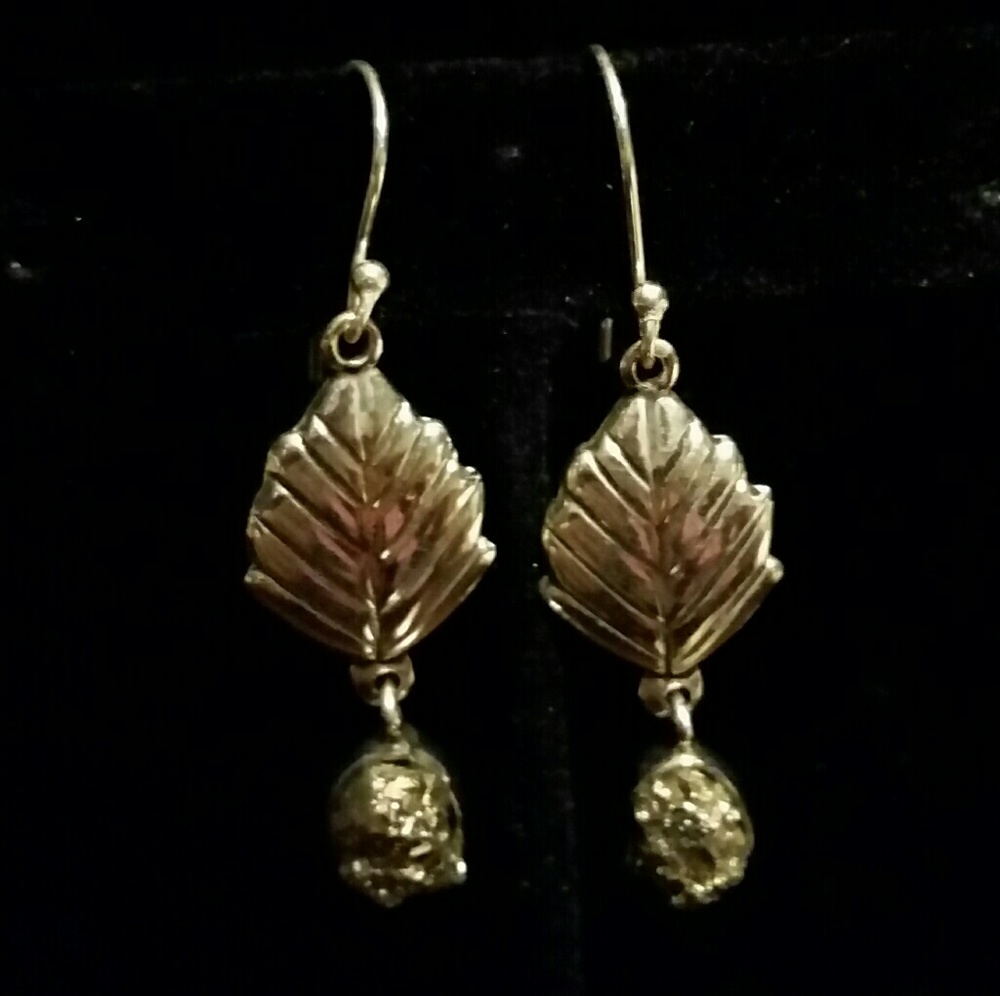 .925 Leaf with Peruvian Golden Pyrite Earrings